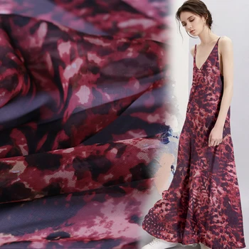 

Digital printed silk chiffon fabric soft transparent dress silk fabric sunscreen clothing handmade DIY fabric silk cloth