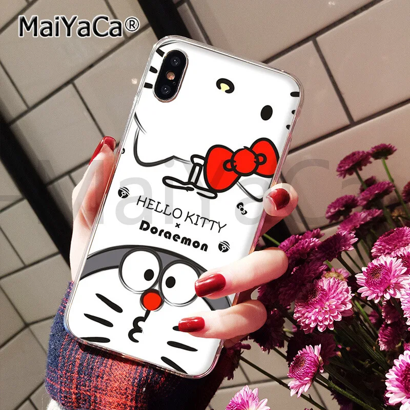 MaiYaCa милый розовый hello kitty черный ТПУ чехол для телефона чехол для iphone 11 pro 5Sx 6 7 7plus 8 8Plus X XS MAX XR - Цвет: A7