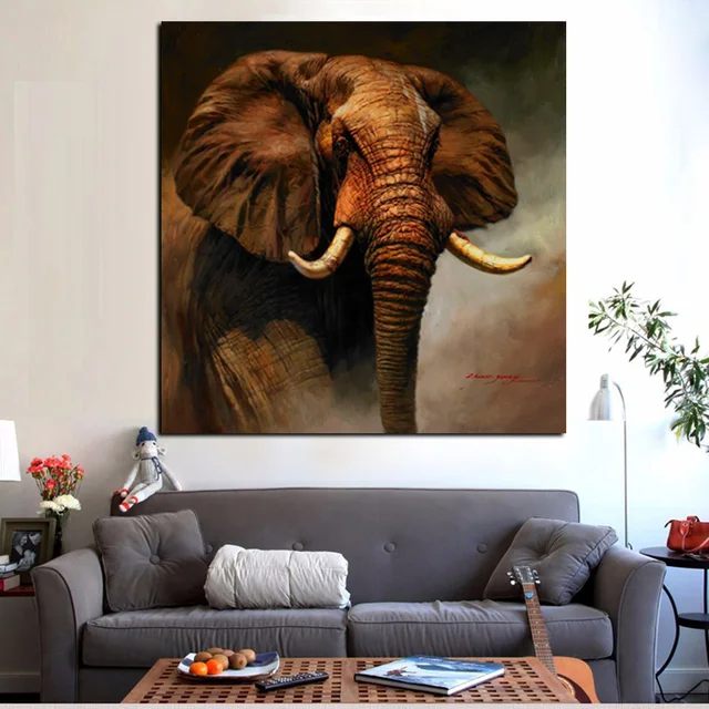 African Elephant Wall Art Oil Painting Printed on Canvas 6