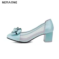 Nemaone 2017 Обувь Для женщин Мэри Джейн Каблучки белые свадебные Свадебные туфли на высоком каблуке круглый носок на высоком массивном