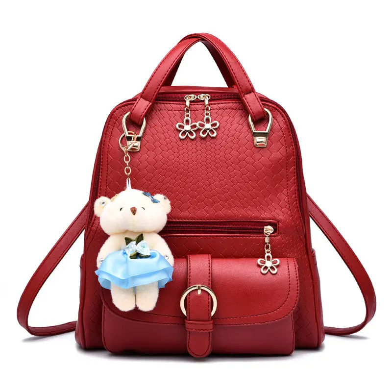 Fashion PU Women's Backpacks Casual Schoolbag Red Practical Handle ...