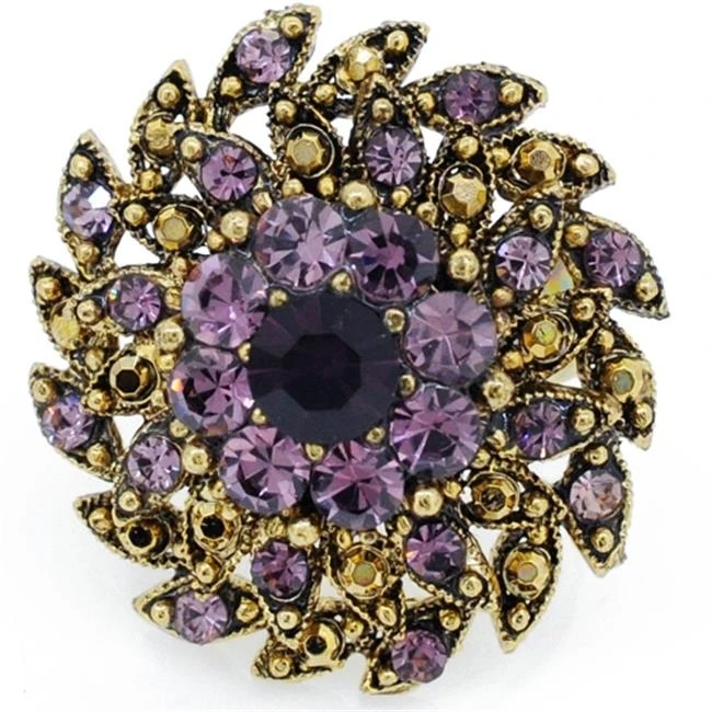 Fantasyard Gold Plated Crystal Flower Adjustable Cameo Ring - Silver - 1.125 x 1.125 in.