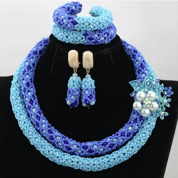 

Hot Sale! Blue African Costume Crystal Jewelry Set Wedding Bride Nigerian Party Jewelry Set for Women 2017 Free Shipping QW125