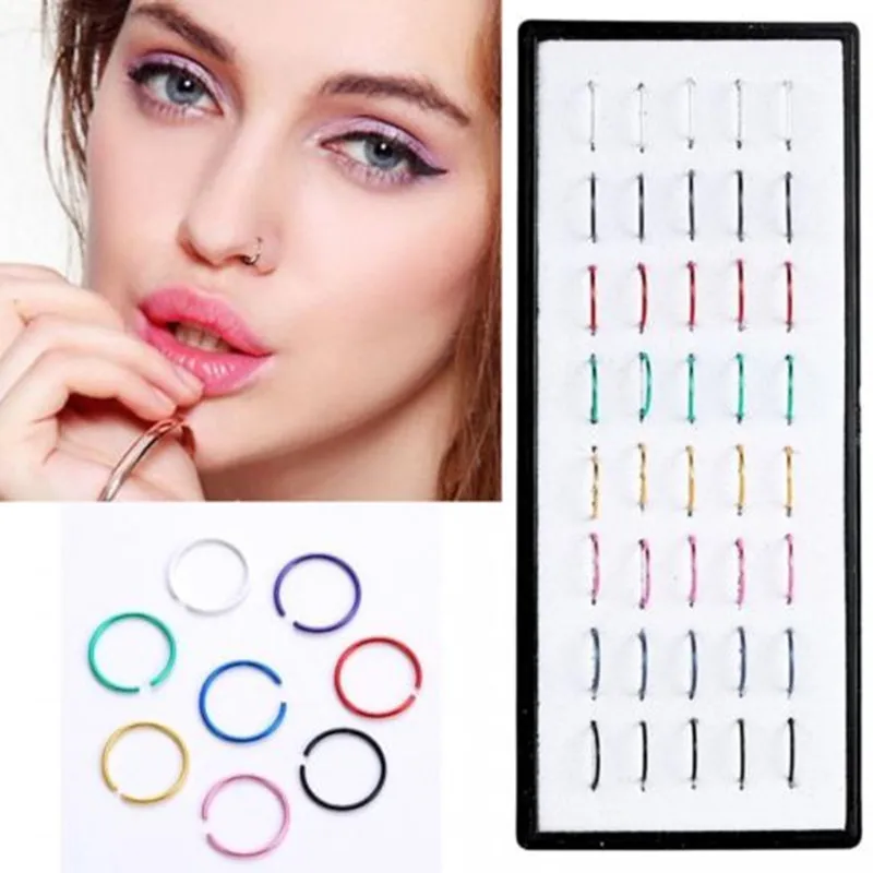 Wholesale ( 1 Box=5 pcs each color) Stainless Steel Fake Nose Ring