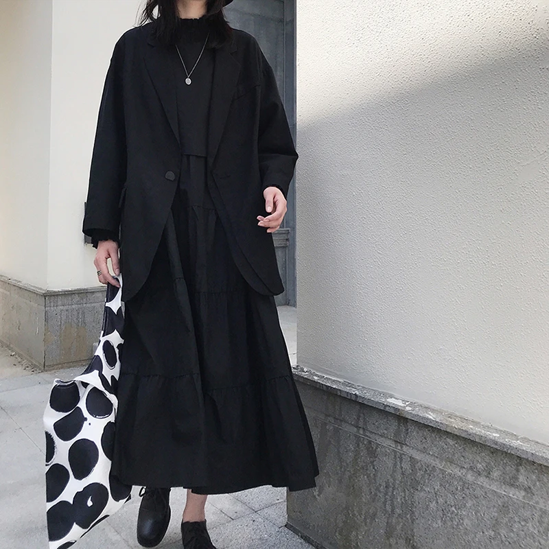 discount  [EAM] 2020 New Autumn Winter Lapel Long Sleeve Single Button Irregular Brief Temperament Jacket Wom