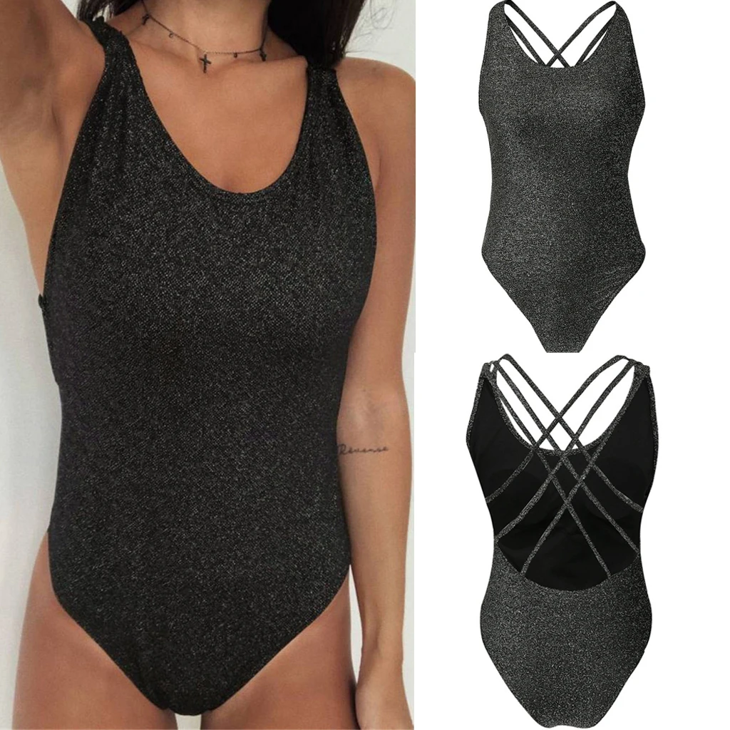 One Piece Bandage Push up Monokini Bikini Set Women's Swimwear Black