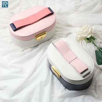 

Jewelry Storage Box European Princess Bow Cosmetic Bag Earrings Plate Leather Protable Organizer Case Boxes Korean Travel Ring