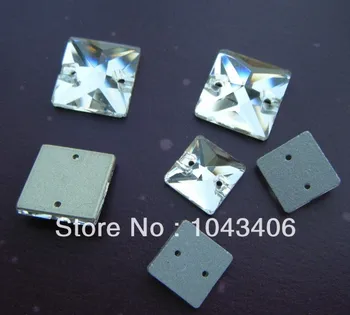 

free shipment,250pcs 10x10mm Square Sew on Glass beads rhinestone Flatback 2 holes DIY Crystal Clear Color Sewing crystal