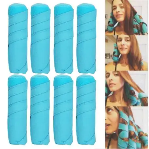 

8Pc/set Hair Rollers Sleep Styler Kit Long Cotton Curlers DIY Styling Tools Blue Color Magic Hair Dressing Charming Hairstyle