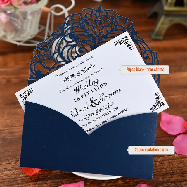20pcs Set Invitation Cards Pearl Paper Delicate Carved Floral