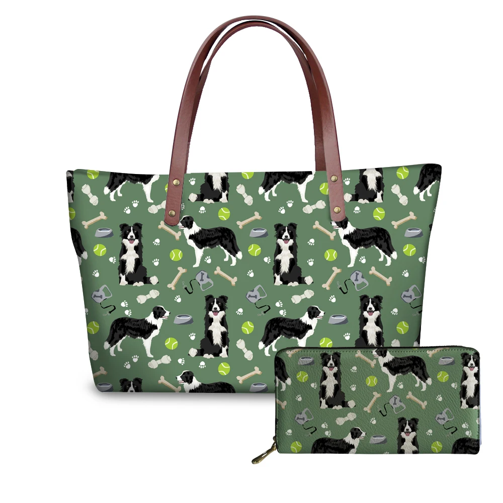 

Customized Women's Bags Wallets and Handbags Border Collie Printing Top-handle Bags Large Capacity Party Bags for Ladies Luxury