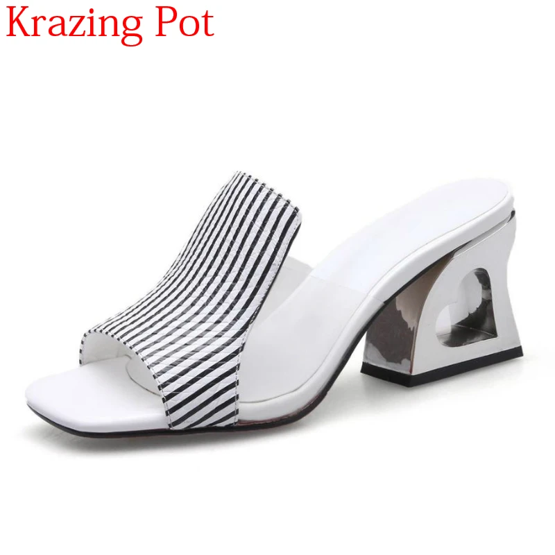 

2019 Fashion Big Size Cow Leather Love Hollow Fretwork High Heels Women Sandals Slingback Office Lady slipper Peep Toe Mules L82