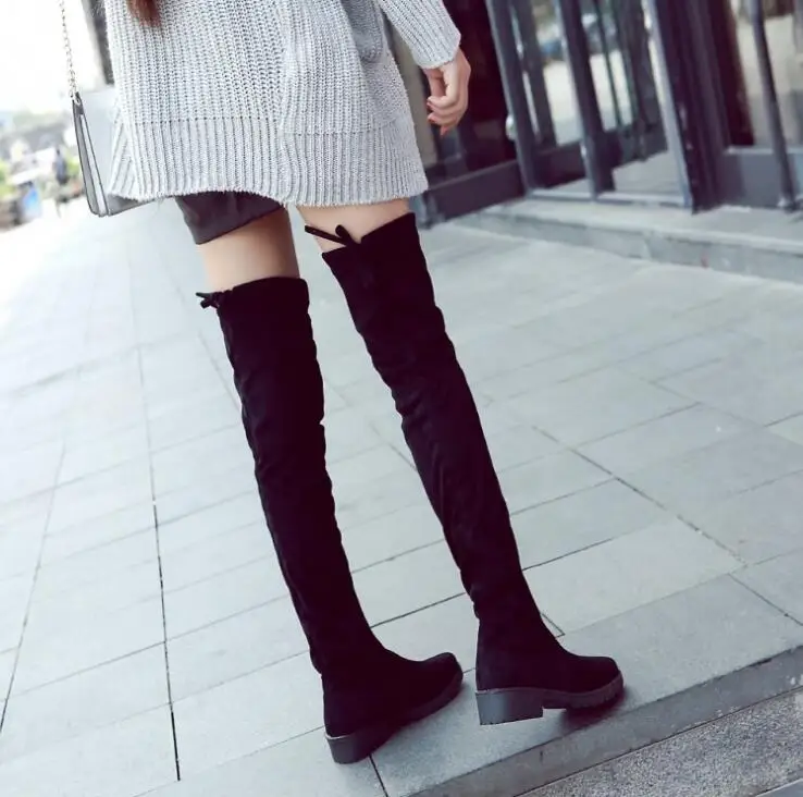 

2019 autumn and winter new women's over the knee boots flat bottom thick bottom elastic Female boots plus velvet long boots
