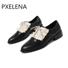 PXELENA/Туфли-оксфорды из натуральной кожи на низком каблуке; женские дизайнерские туфли в стиле Дерби со шнуровкой и оборками; модельные офисные женские туфли на каблуке; Новинка года; сезон осень; Лидер продаж