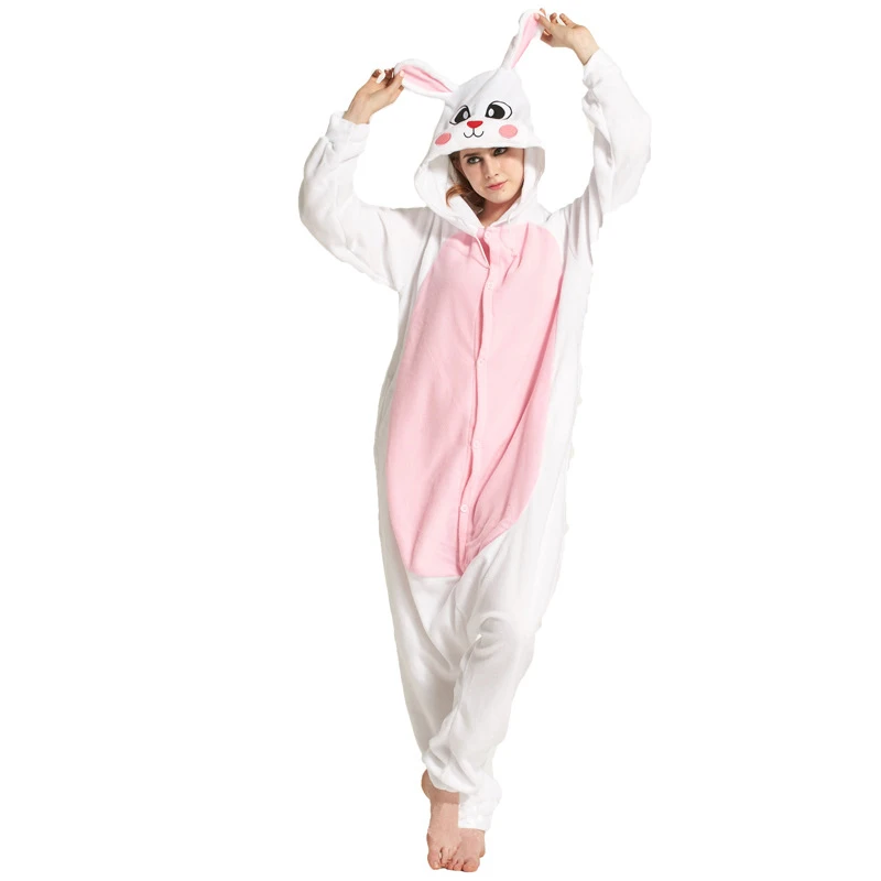 

Autumn Winter Adult Overall Pajama Cute Pink Rabbit Pijama Set Women Men Animal Kigurumi Onesie Halloween Cosplay Costume