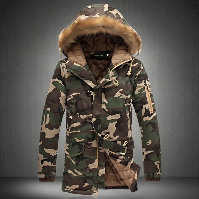  Fashion Camouflage Parkas Mens Military Medium-long Winter Coat Thickening Cotton-padded Winter Jac