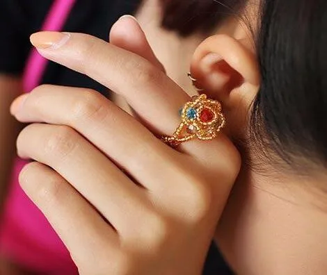 

2018 new 6 Colours National wind crystal bead ring porcelain flexible Ring For female fashin jewelry wholesale
