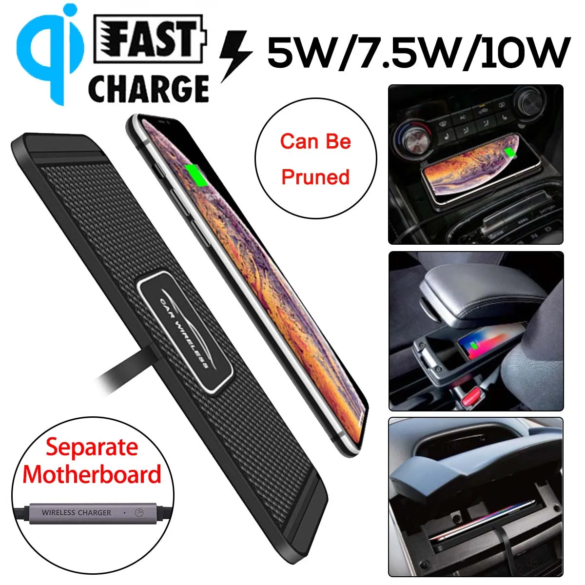 Fast Charging 10W Qi Wireless Charger Pad for iPhone Docking Station Phone Charger for Xiaomi Non-slip Mat Car Dashboard Holder