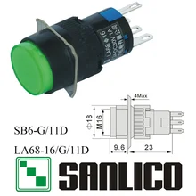 Interruptor de botão circular iluminado xb6eaw31 xb6eaw41 la68 las1 lay sb616g/11d retorno momentâneo da mola 16mm