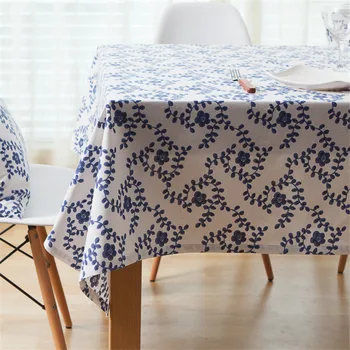 

Cotton Linen Rectangular Tablecloths Blue White Porcelain Printed Table Cover Waterproof Oilproof Tea Table Cloth Home Decor