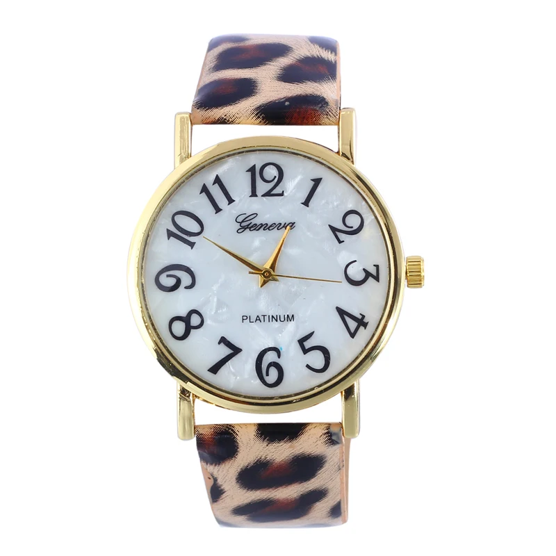 Лидер продаж модные женские туфли часы Ретро Круглый циферблат цифровые часы кожаная с леопардовым принтом ремешок аналоговые Кварцевые женские наручные часы# B