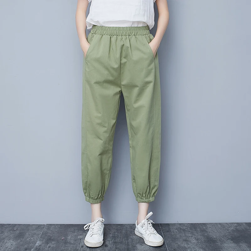 

Autumn Women Harem Pants Summer Elastic Waist Solid Color Ankle-Length Pants For Women Thin Trousers