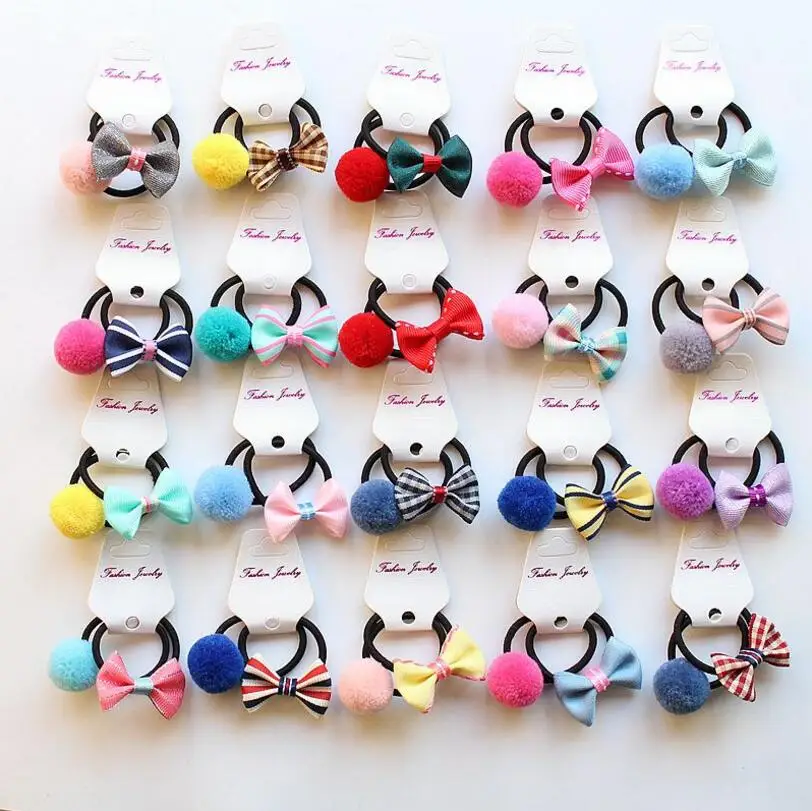 

20pcs Kid Elastic Rubber Hair Bands Children Girl Hair Accessories Toddlers Hair Bow Pompom Headband Hair Ties Gum Headwear