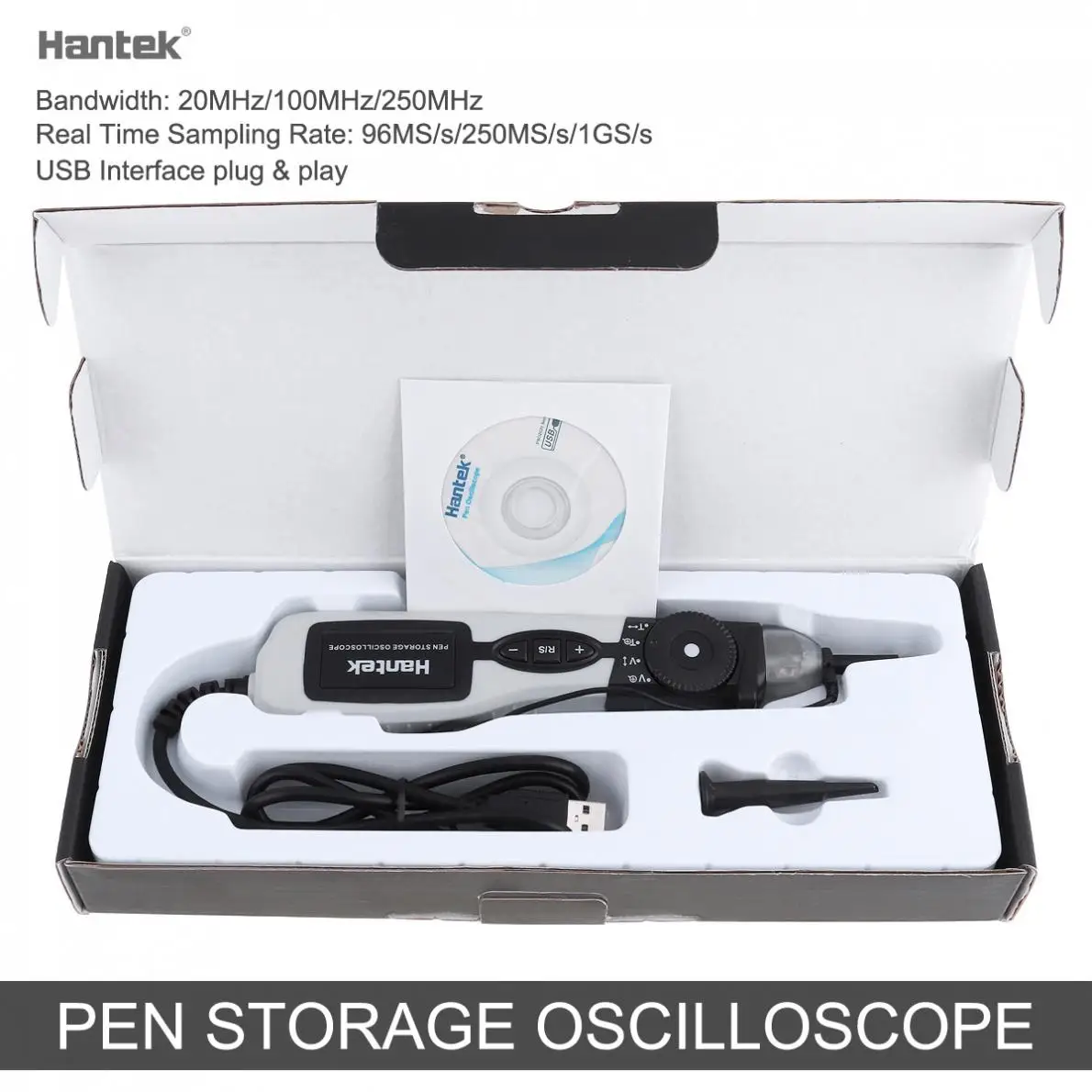 

Hantek USB Pen Type Storage Digital Oscilloscope with LED Flashlight Function and 20MHz Bandwidth for Electronic Measurement