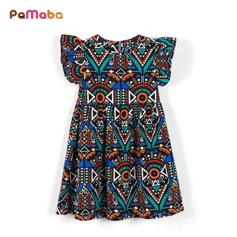PaMaBa/сарафан с цветочным принтом для девочек от 2 до 12 лет летняя детская одежда с короткими рукавами-лепестками Вечерние платья из хлопка до колена