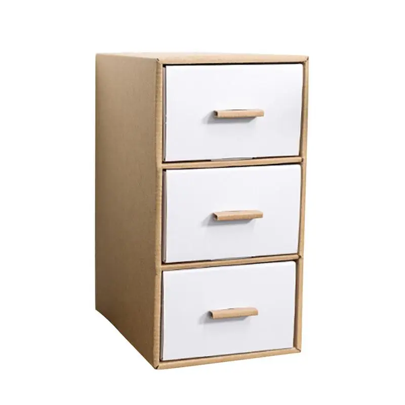 

Kraft Paper Desktop Storage Box Multi-Layer Drawer Type Container Three Drawers Document Holder Multifunction Stationery Box