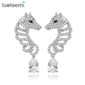 

LUOTEEMI Brand New Unique White Gold-Color Horse Stud Earrings For Women Femme Elegant Jewelry Animal Brincos Christmas Gift