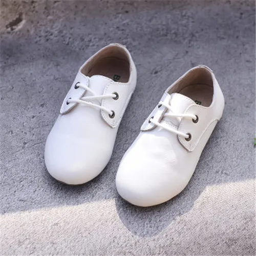 Детская Осенняя обувь кеды коровьей замша мальчиков и девочек шнуровке Оксфорд обувь детская повседневная обувь на шнуровке - Цвет: white