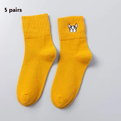 5 пар Женские носки Harajuku забавные носки с принтом уличная одежда Calcetines Mujer popsocken женские - Цвет: yellow