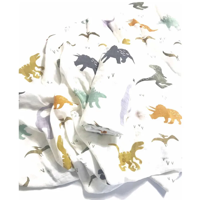 Детские муслиновые пеленальные одеяла, 70% Бамбуковые большие муслиновые пеленки, пеленки для младенцев, банное полотенце, детская простыня - Цвет: dinosuar