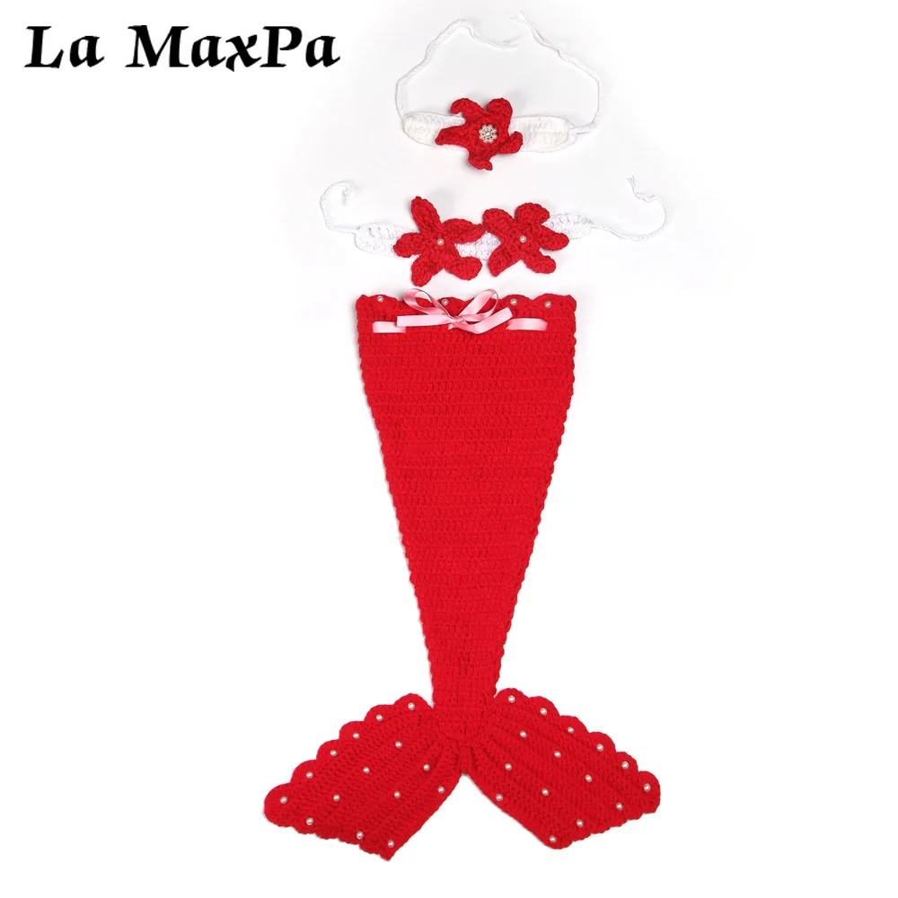 

3Pc/ Set Baby Hat Mermaid Newborn Photography Props Girls Crochet Knitted Cap Hand-woven Photo Costume Props Hats 0-6M