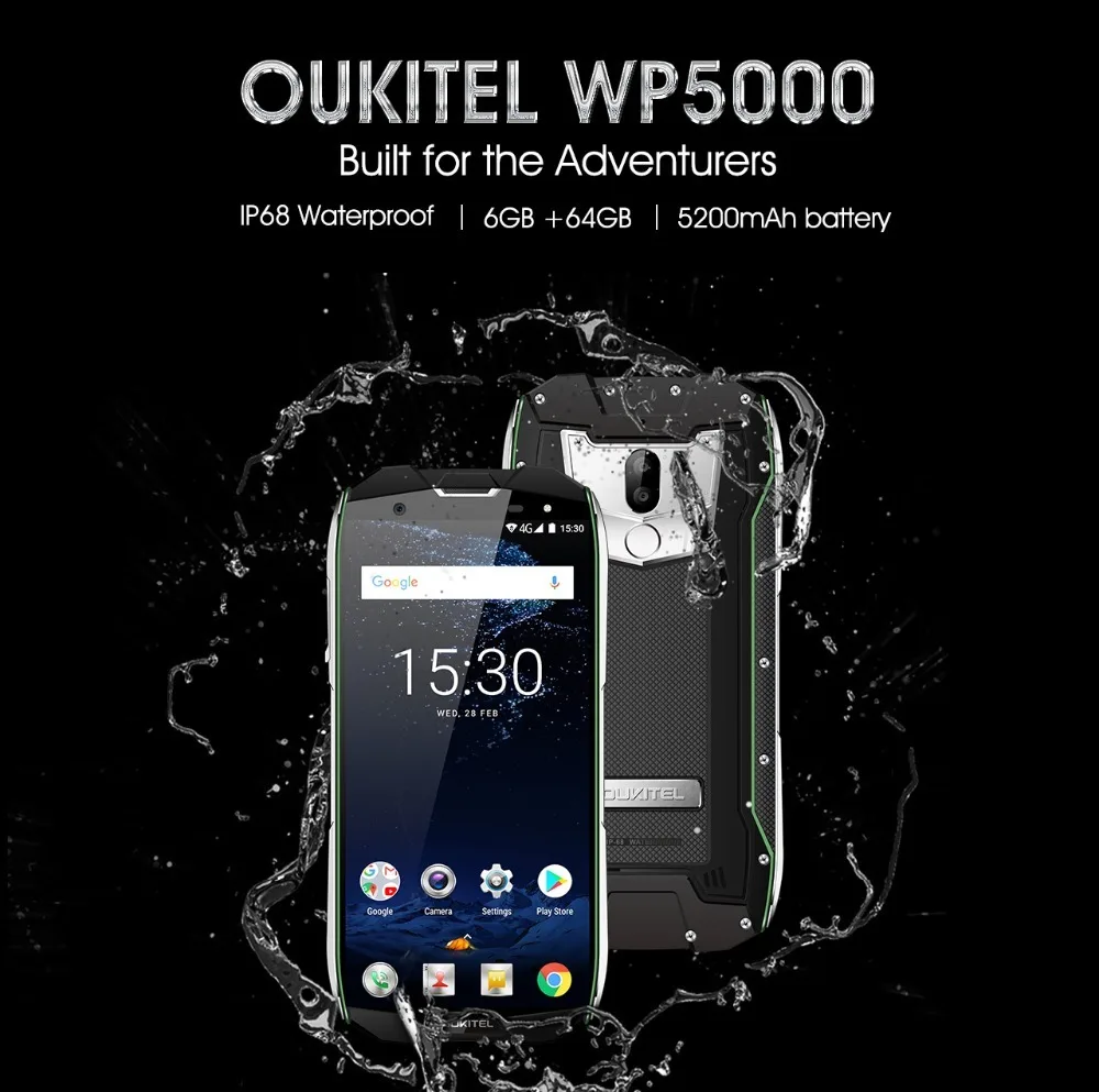 Oukitel Wp5000 Ip68 Seal 6 Gb 64 Gb 5200 Mah 5," 18: 9 дисплей Android 7,1 Helio P25 Восьмиядерный 4g печатает 9В/2 смартфон