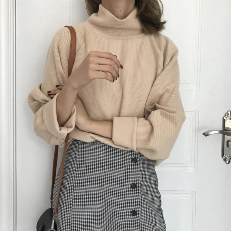 

Comfy Turtleneck Sweater Women Korean Style Pullover Jumper Winter Top Knitted Sweater Pull Femme
