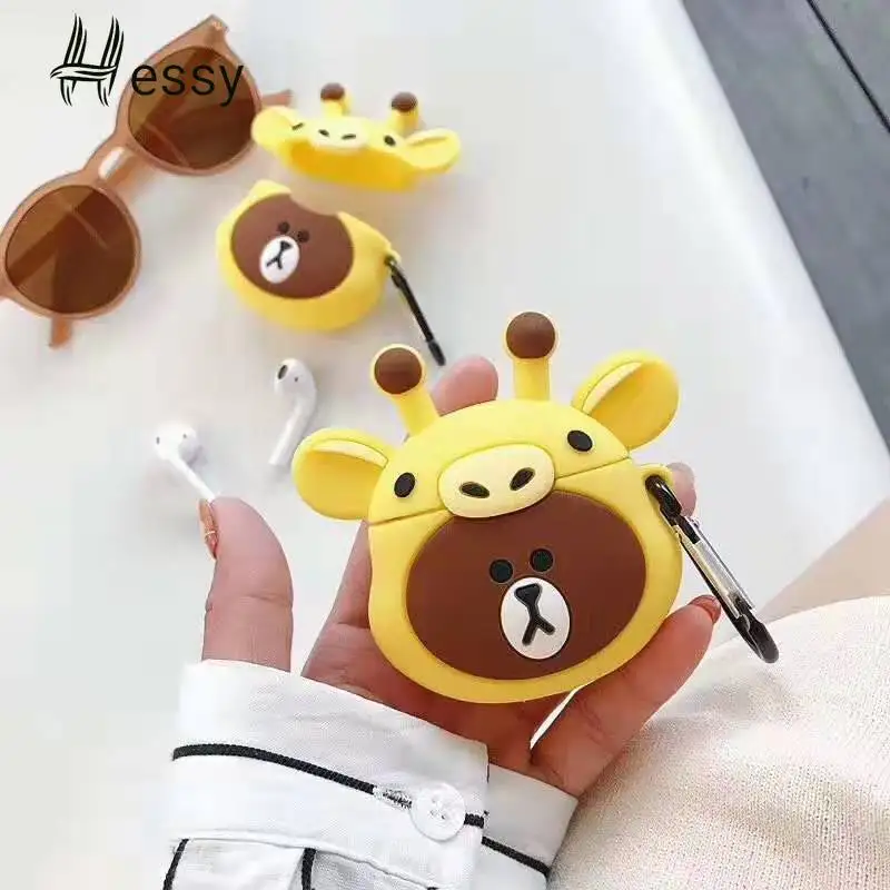 

Silicone Earphone Case for Airpods 2 Case 3D Cartoon Giraffe Naruto Headphones Cover for Apple Air Pods Case for Earpods Keyring