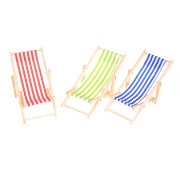 

Dollhouse Mini Beach Lounge Chair Miniature Chairs Garden Decoration Furniture Folding Stripe Deck Chair Home Decor pretend play