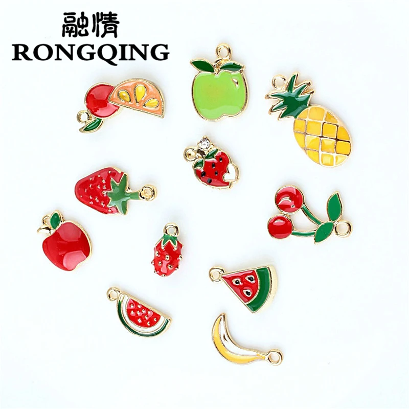

RONGQING 10pcs/lot Zinc Alloy Cute Enamel Fruit Charms Colourful Fruit Pendant Metal Charms for Jewelry Making