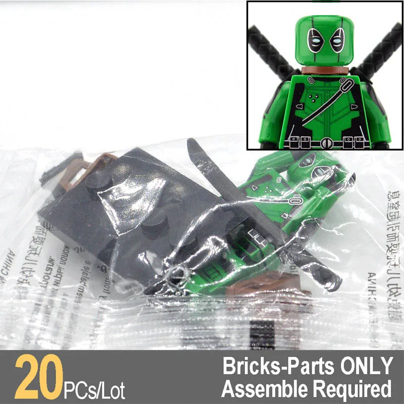 

20pcs/lot Deadpool Green White Super Heroes X-Men Building Block Bricks DIY Gifts Educational Toys DC0259