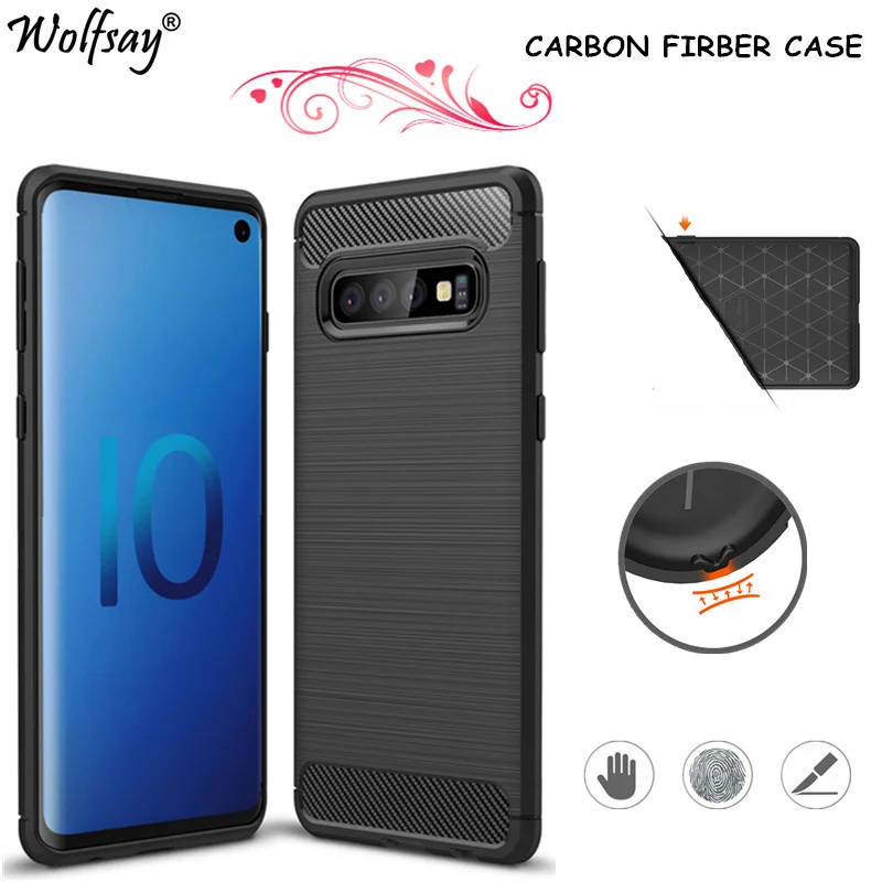 Чехол из углеродного волокна Wolfsay для Samsung Galaxy S10 резиновый силиконовый чехол |