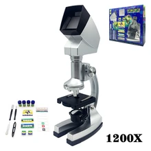 1200X зум Монокуляр студентов детей Биологический микроскоп комплект со светодиодный проектор, научно эксперименты, обучающая игрушка в подарок
