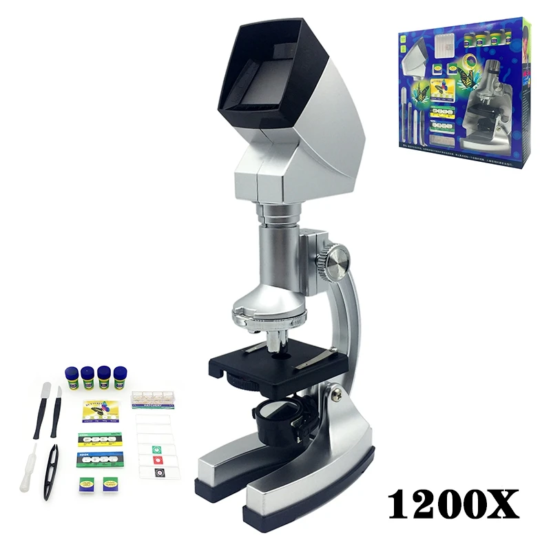 

1200X Zoom Monocular Students Children Biological Microscope Kit with LED Projector Science Experiments Educational Toy Gift