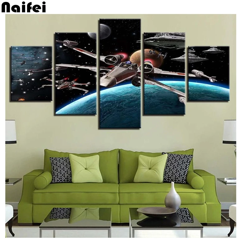 

5D DIY Diamond Embroidery 5 Pieces Star Wars Movie picture Mosaic Full Square round Diamond Painting spacecraft Home Decor