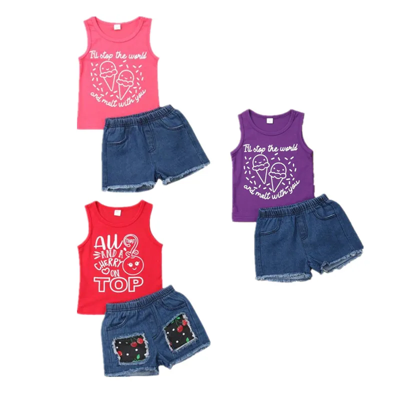 

Toddler Baby Clothes 2019 Infant Kids Baby Boys Girls Tops Vest Denim Short Pants Jeans Legging 2pcs Outfits