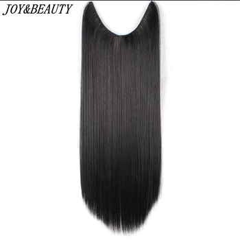 

JOY&BEAUTY 24 inch Invisible Wire No Clips in Hair Extensions Secret Fish Line Hairpieces Silky Straight real natural Synthetic