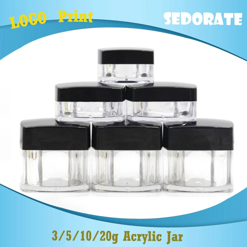 Sedorate 50 шт./лот черная крышка квадратные акриловые прозрачные банки для 10 г 20 г пластиковый для крема для глаз случае косметические контейнеры упаковка JXW013