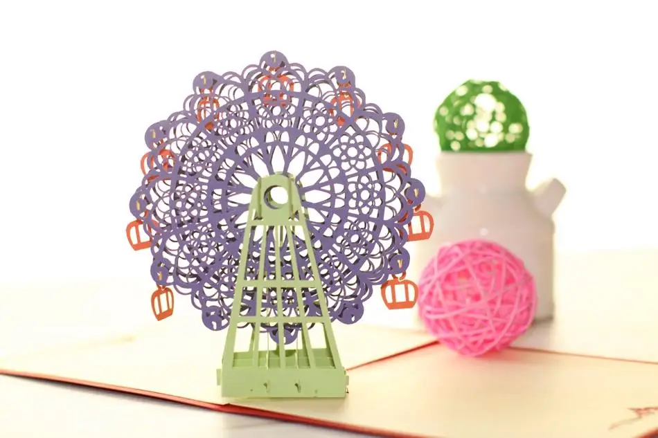 Decor Happy Birthday Origami Pop Up 3D Greeting Cards Handmade Ferris Wheel 