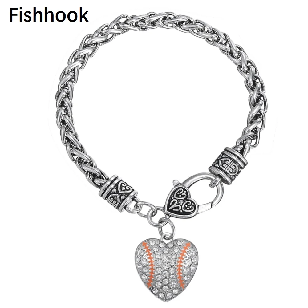 Спортивный Браслет fishhook в стиле reail center I heart (love) с кристаллами для бейсбола |